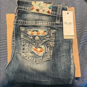 Miss Me Blue Boot Cut Jeans with Ornate Embellishments 30x34